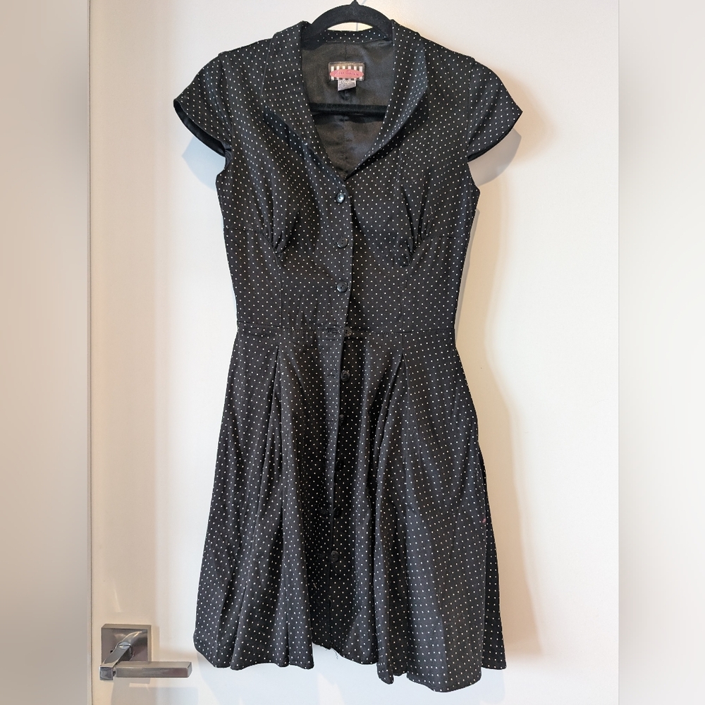 Pinup Couture Black Dress with White Polka Dots